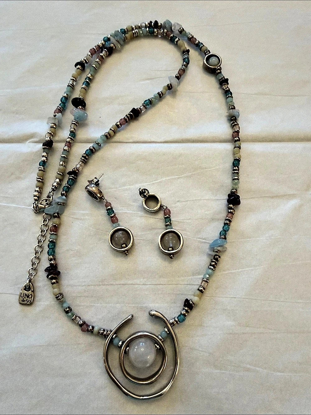 UNO de 50 Beaded Necklace & Earrings Blue